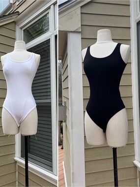 White and Black Scoop Neck Bodysuits - two for the price of less than one